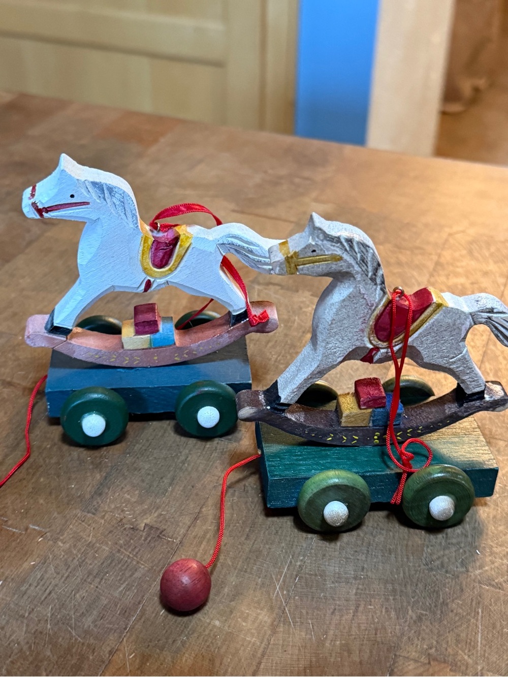 Vintage Wooden Rocking Pull Toy Horse Christmas holiday ornaments
